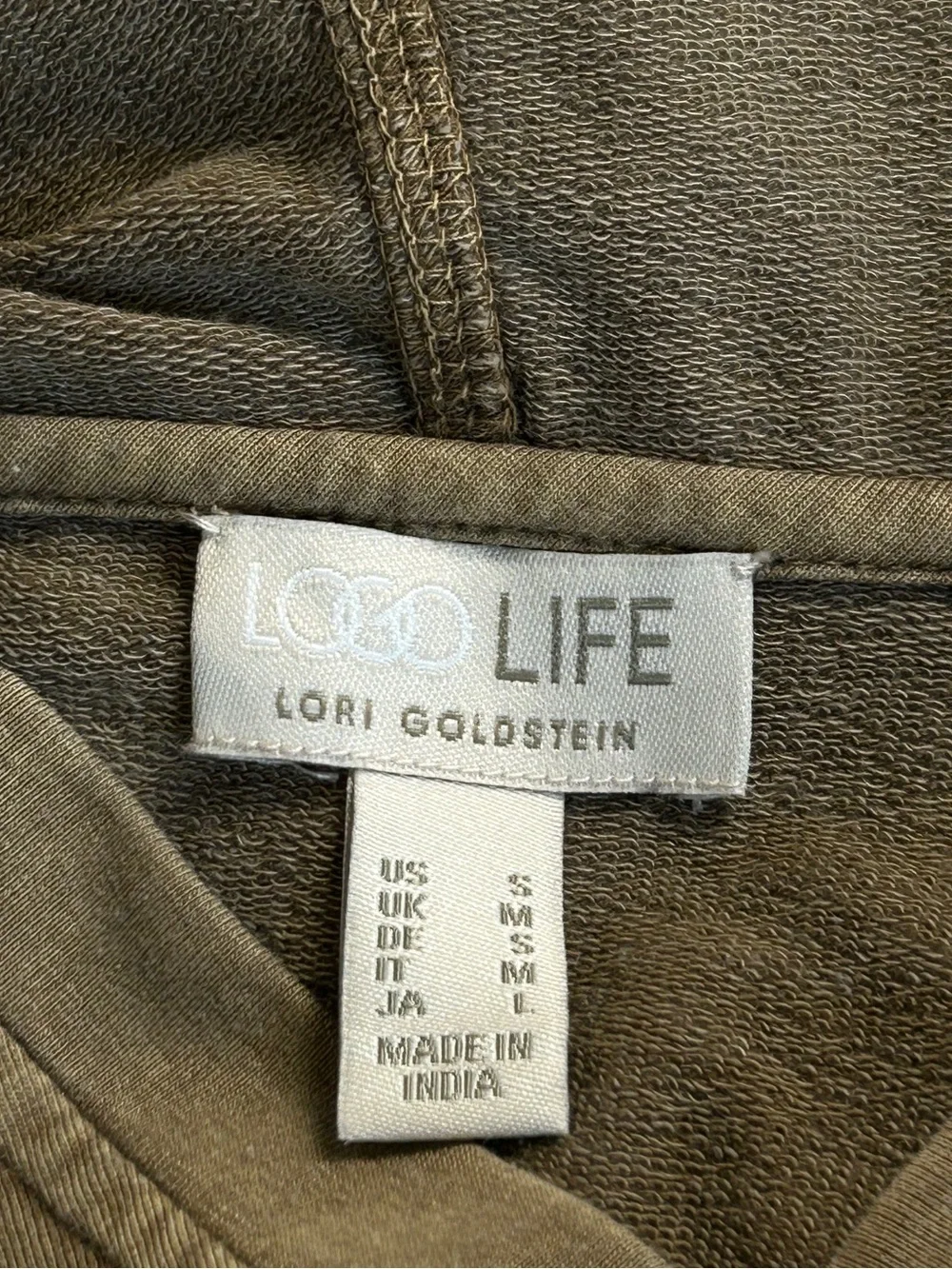 Logo Life Lori Goldstein Olive/Brown Hooded V-Neck Long Sleeve Top